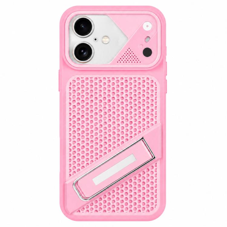 For iPhone 16 Ice Peak Cooling Liquid Silicone Invisible Holder Phone Case(Pink)