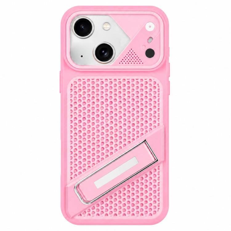 For iPhone 14 Plus Ice Peak Cooling Liquid Silicone Invisible Holder Phone Case(Pink)