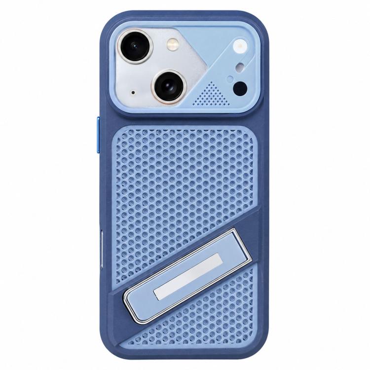 For iPhone 13 Ice Peak Cooling Liquid Silicone Invisible Holder Phone Case(Blue)