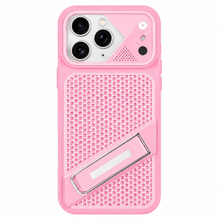 For iPhone 11 Pro Max Ice Peak Cooling Liquid Silicone Invisible Holder Phone Case(Pink)