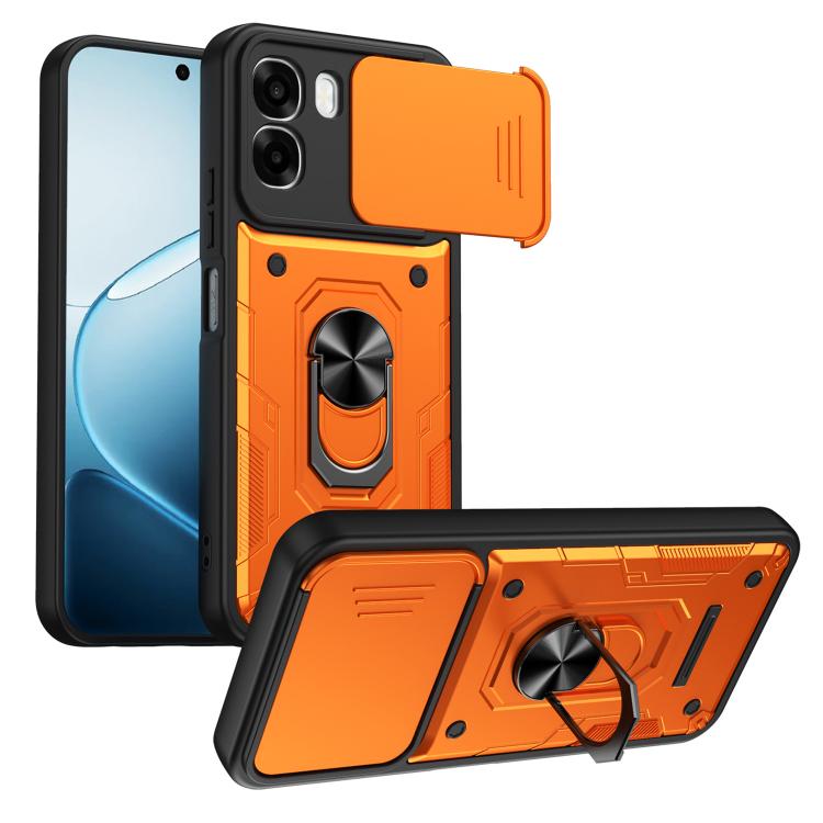 For OPPO A6 / A6x Global Nanshan Armor Sliding Camshield Ring Holder Phone Case(Orange)