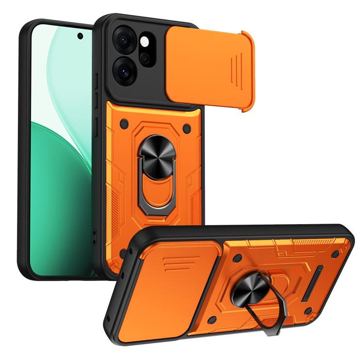 For OPPO Reno15 F / Reno14 F Nanshan Armor Sliding Camshield Ring Holder Phone Case(Orange)