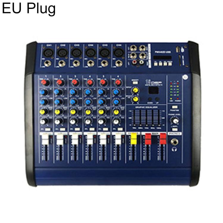 

602D 6-Channel Multi-function Professional Bluetooth Mixer with Amplifier, Plug Type:EU Plug(Black)