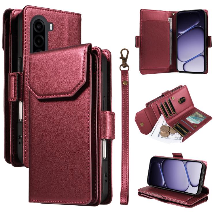 For OnePlus Nord CE6 Lite/Turbo 6X 5G Multi Card Wallet Leather Phone Case with Strap(Red)