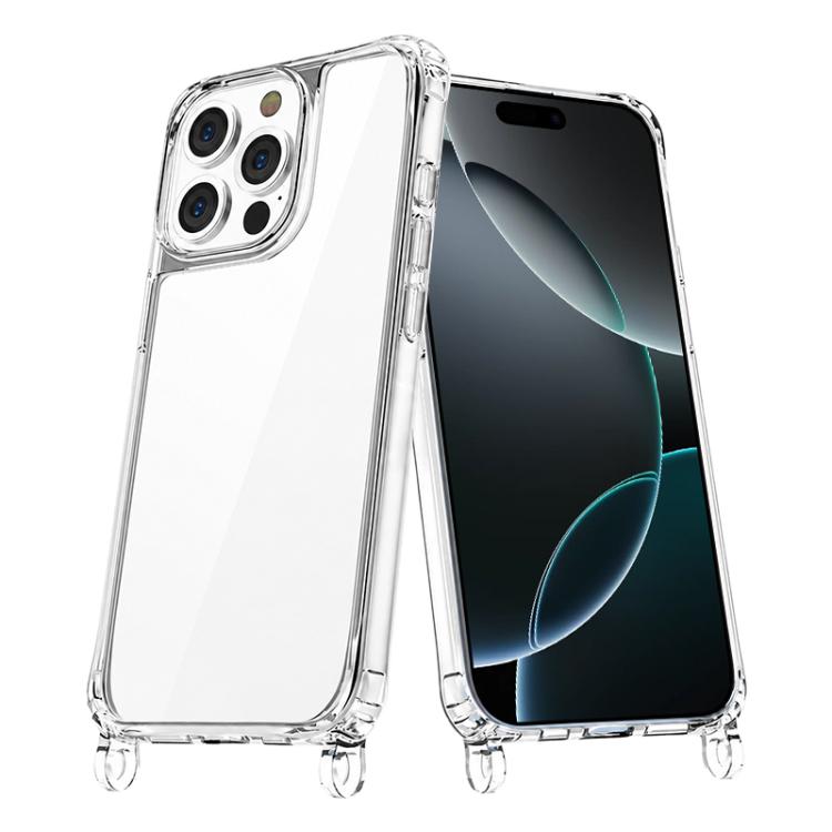 For iPhone 16 Pro Clear Acrylic Airbag Phone Case with Lanyard Holes(Transparent)