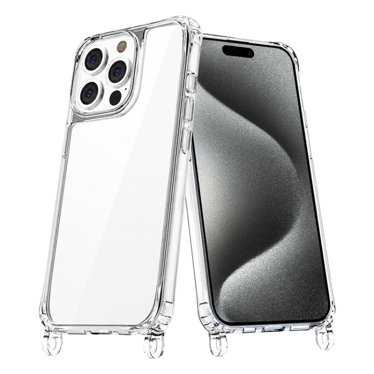 For iPhone 15 Pro Max Clear Acrylic Airbag Phone Case with Lanyard Holes(Transparent)