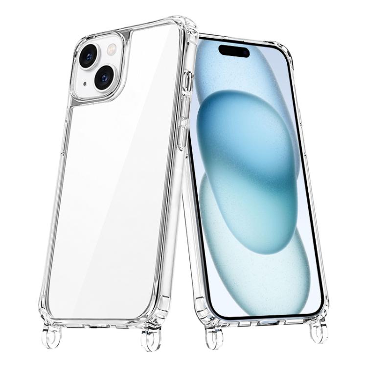 For iPhone 15 Plus Clear Acrylic Airbag Phone Case with Lanyard Holes(Transparent)