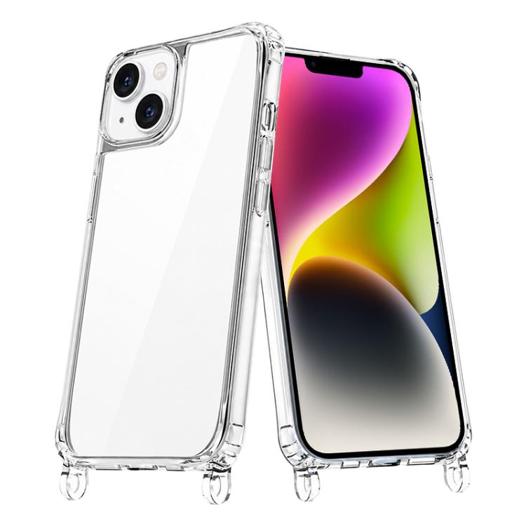 For iPhone 14 Plus Clear Acrylic Airbag Phone Case with Lanyard Holes(Transparent)