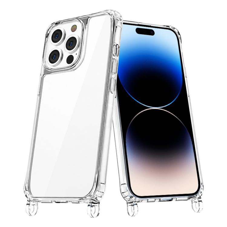 For iPhone 14 Pro Max Clear Acrylic Airbag Phone Case with Lanyard Holes(Transparent)