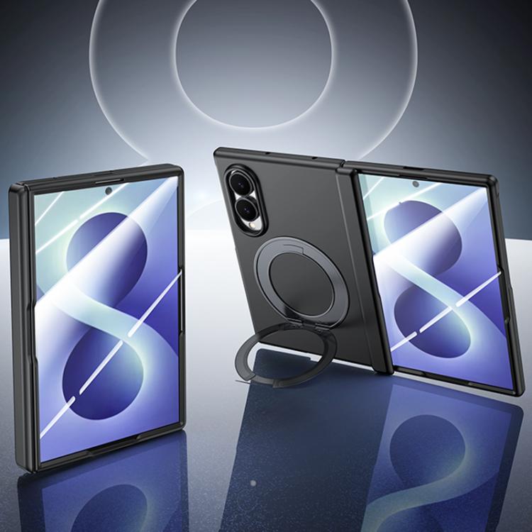 

For Galaxy Z Fold8 5G Skin Feel Frosted Spray-Coated PC 360 Magnetic Holder Hinge Integrated Film Phone Case(Black)