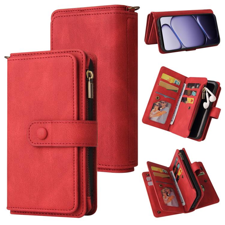 For OnePlus Nord CE6 Lite/Turbo 6X Skin Feel Multi Card Slots Zipper Wallet Leather Phone Case(Red)