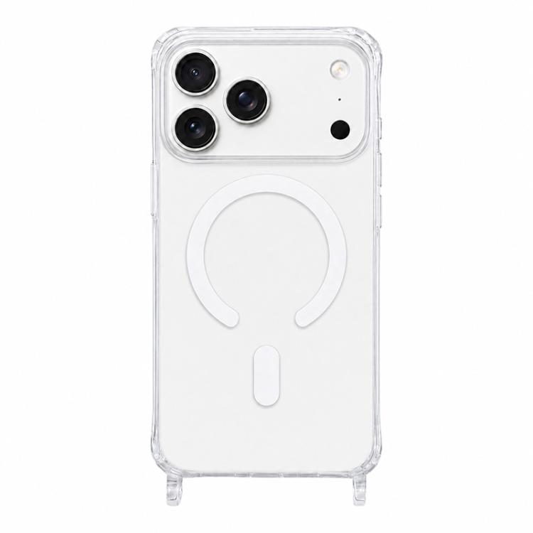 For iPhone 17 Pro Max Clear Acrylic Airbag Magnetic Phone Case with Lanyard Holes(Transparent)