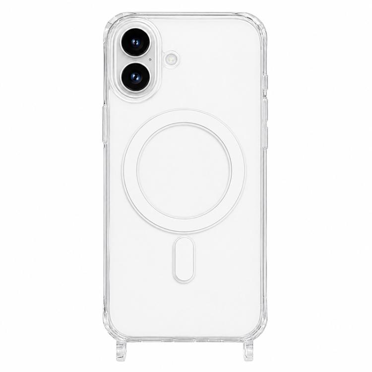 For iPhone 16 Clear Acrylic Airbag Magnetic Phone Case with Lanyard Holes(Transparent)