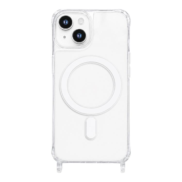 For iPhone 14 Plus Clear Acrylic Airbag Magnetic Phone Case with Lanyard Holes(Transparent)