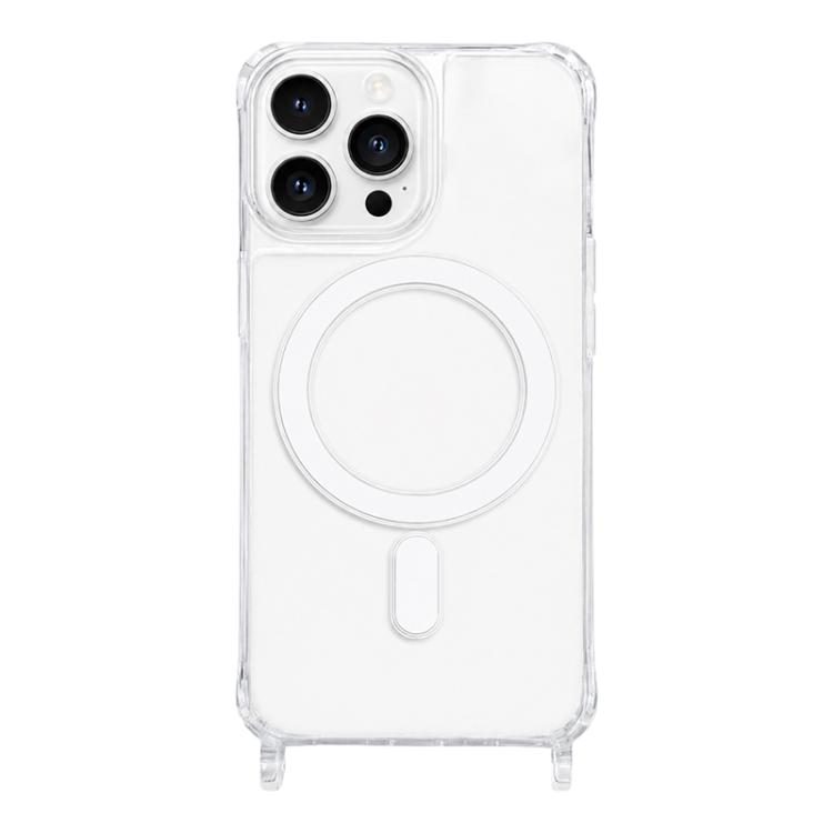 For iPhone 13 Pro Clear Acrylic Airbag Magnetic Phone Case with Lanyard Holes(Transparent)