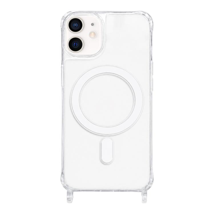 For iPhone 11 Clear Acrylic Airbag Magnetic Phone Case with Lanyard Holes(Transparent)