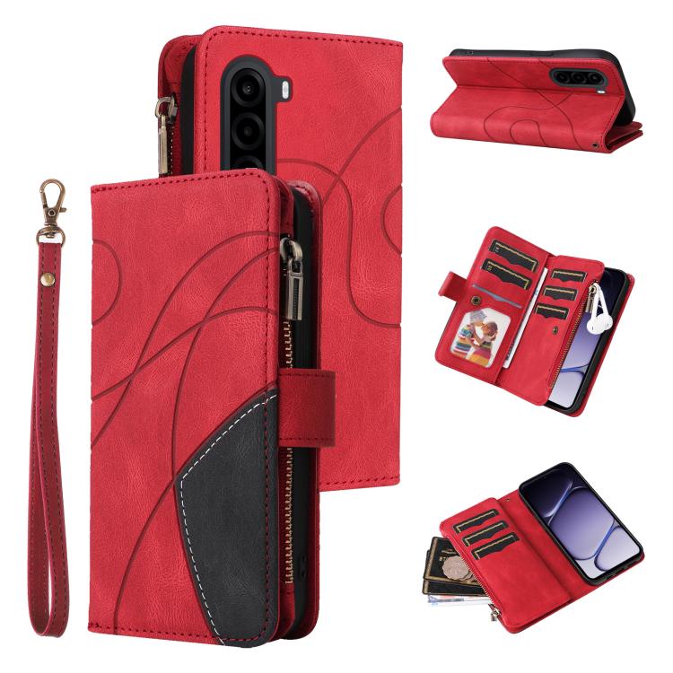 For OnePlus Nord CE6 Lite/Turbo 6X 5G Dual-color 9 Card Slots Zipper Wallet Leather Phone Case(Red)