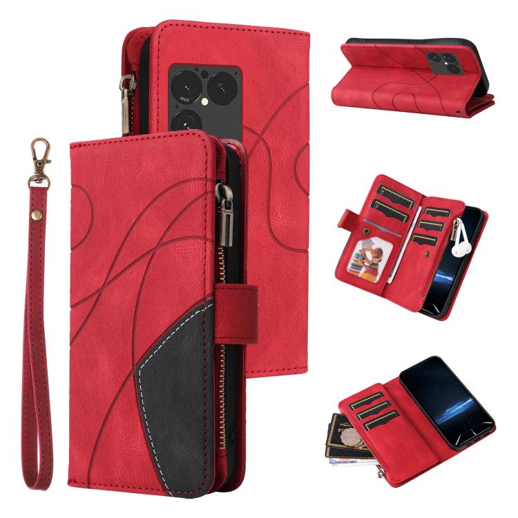 

For Sony Xperia 1 VIII Dual-color 9 Card Slots Zipper Wallet Leather Phone Case(Red)