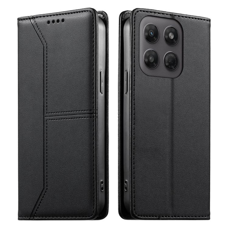 

For Motorola Moto G47 / G37 / G37 Power 5G Stitched Line Magnetic RFID Vegan Leather Phone Case(Black)