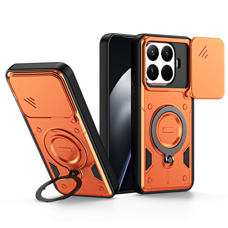 

For Xiaomi 15T Pro 5G Ring Holder Lens Slide Cover Phone Case(Orange)