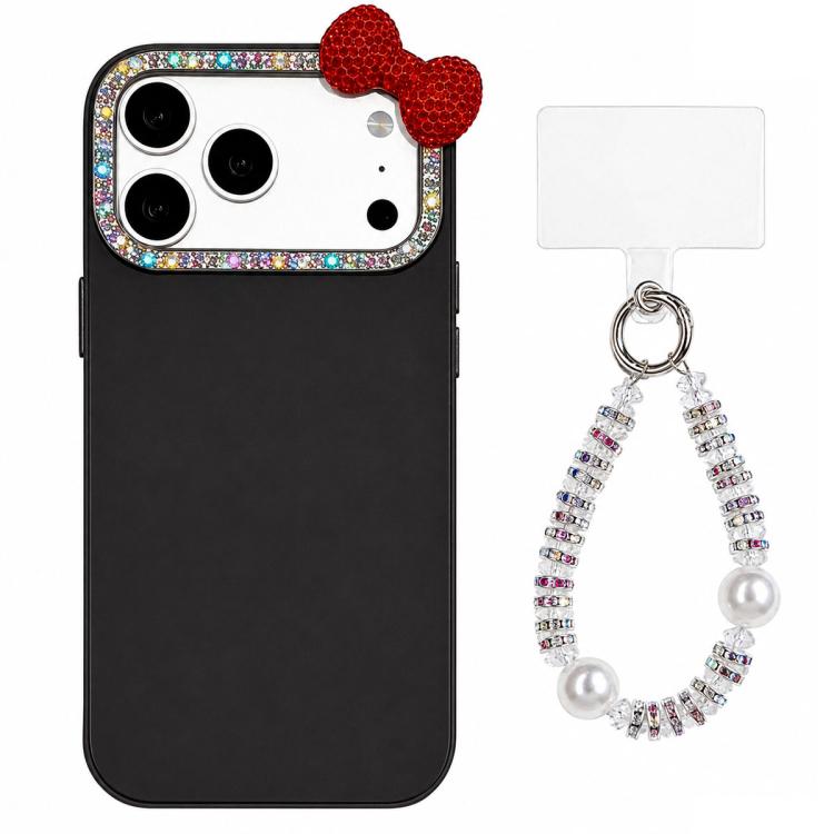 For iPhone 18 Pro / 17 Pro Cute Bowknot Dopamine Color Skin-Friendly IMD Phone Case with Beaded Wrist Strap(Black)