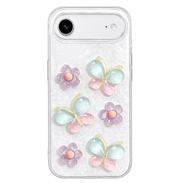 For iPhone Air Glazed Flowers Butterflies Epoxy Resin PC Phone Case(White)