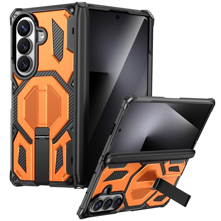 

For Galaxy Z Fold8 5G Hidden Metal Holder Magnetic Shockproof Phone Case(Orange)