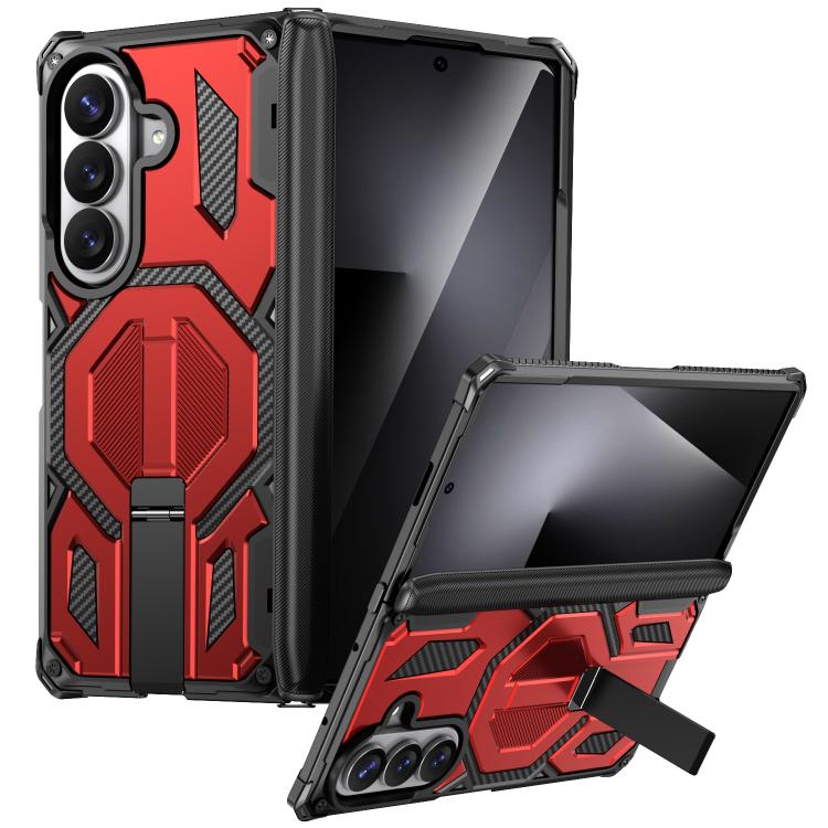 For Galaxy Z Fold7 5G Hidden Metal Holder Magnetic Shockproof Phone Case(Red)