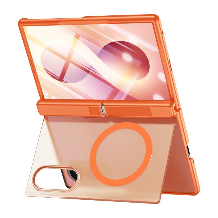 For Galaxy Z Fold8 5G Intergrated Shell And Flim Translucent Hinge Holder Magnetic Phone Case(Orange)