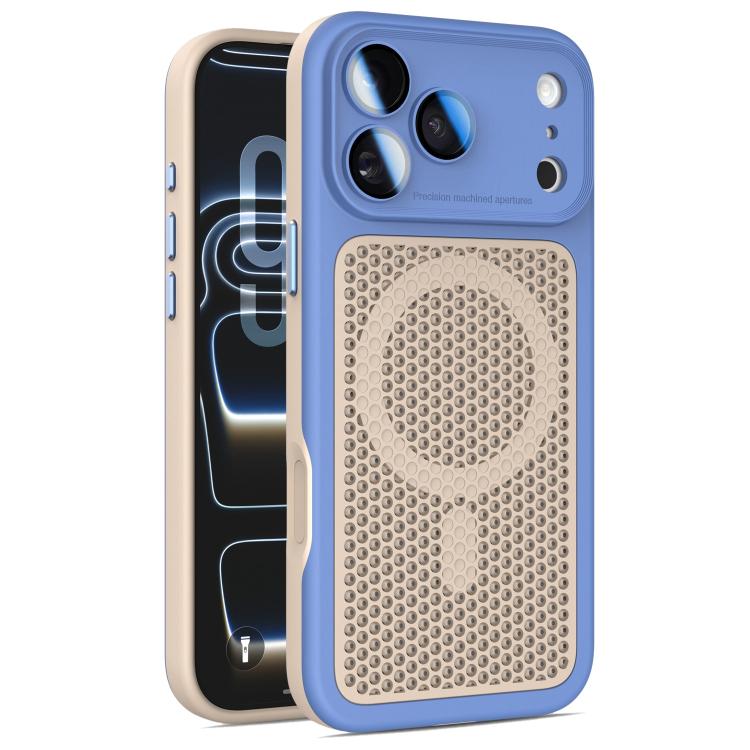 For iPhone 17 Pro Armor Shield Mesh Cooling Magnetic Phone Case with Lens Film(Blue)