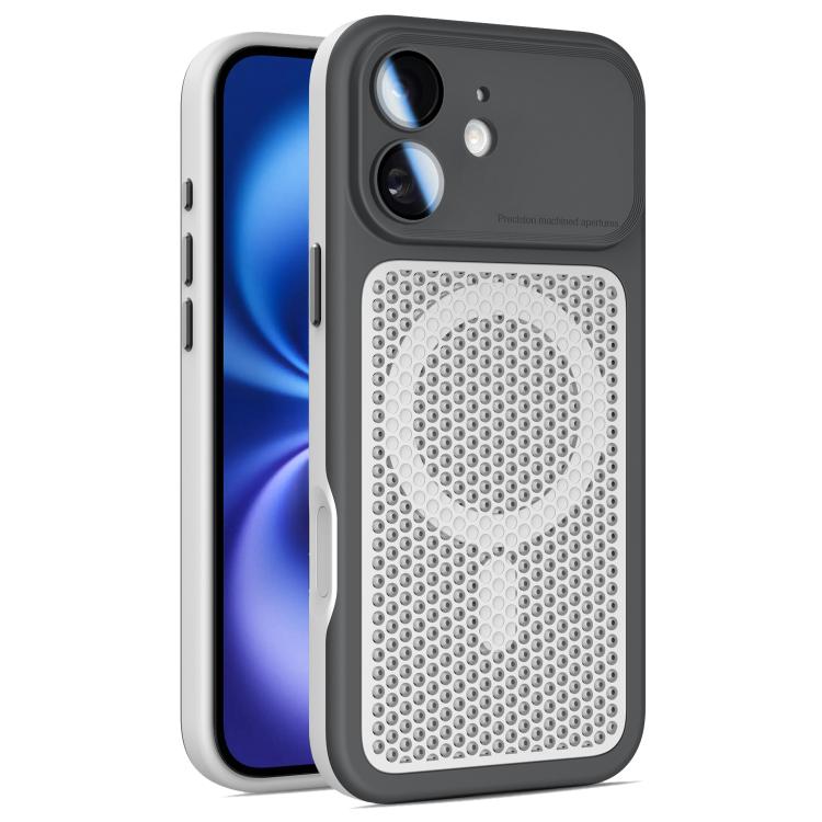 For iPhone 16 Armor Shield Mesh Cooling Magnetic Phone Case with Lens Film(Black)
