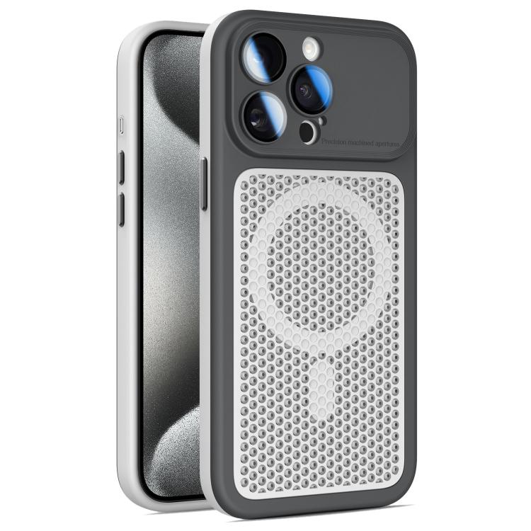 For iPhone 15 Pro Max Armor Shield Mesh Cooling Magnetic Phone Case with Lens Film(Black)