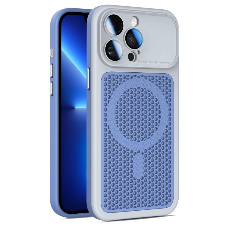 For iPhone 13 Pro Armor Shield Mesh Cooling Magnetic Phone Case with Lens Film(Grey)