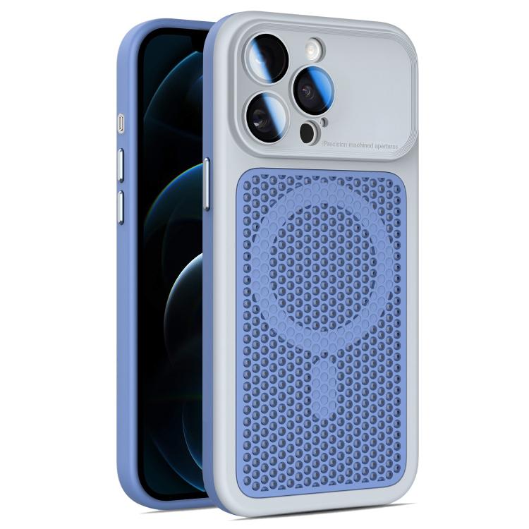 For iPhone 12 Pro Max Armor Shield Mesh Cooling Magnetic Phone Case with Lens Film(Grey)