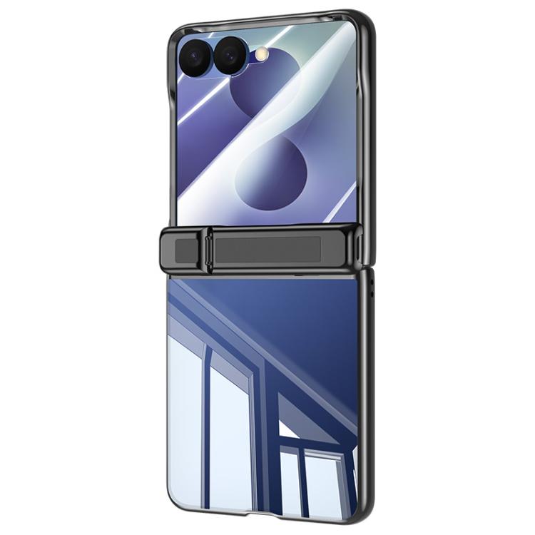 

For Galaxy Z Flip8 5G Electroplating Transparent Hinge Holder Phone Case(Black)