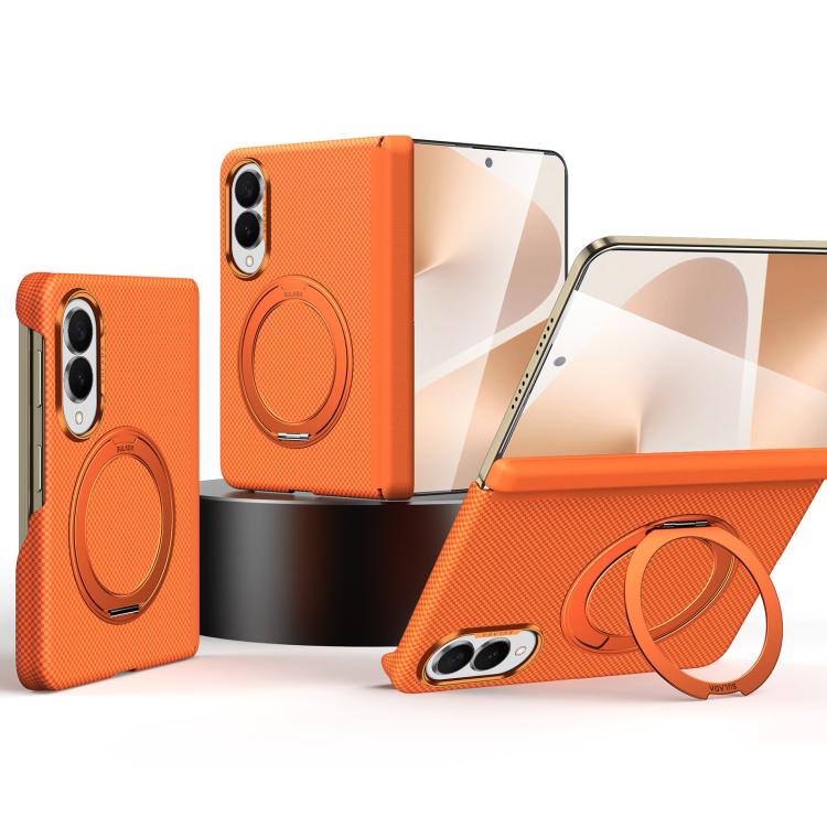 For Galaxy Z Fold8 5G SULADA Kevlar Grid Patterned Skin Feel Rotation Magnetic Holder Phone Case(Orange)