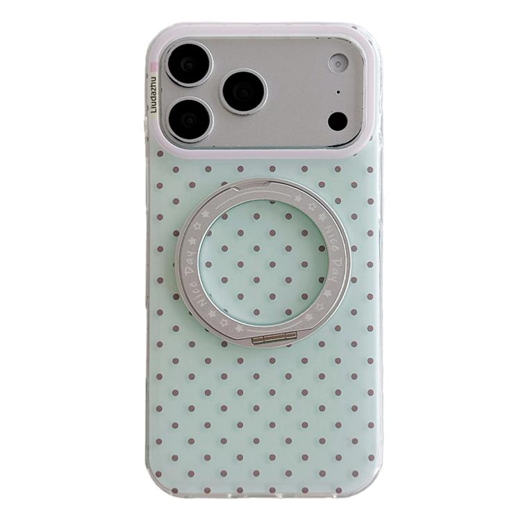 For iPhone 17 Pro Minimalist Point Pattern 360 Rotating Holder Magnetic Phone Case(Light Green)