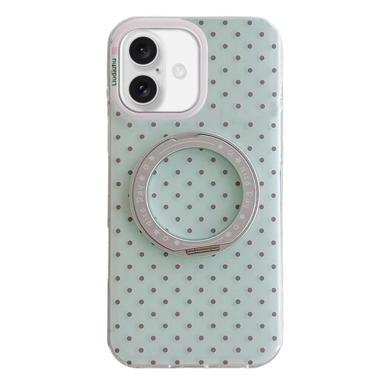 For iPhone 17 Minimalist Point Pattern 360 Rotating Holder Magnetic Phone Case(Light Green)