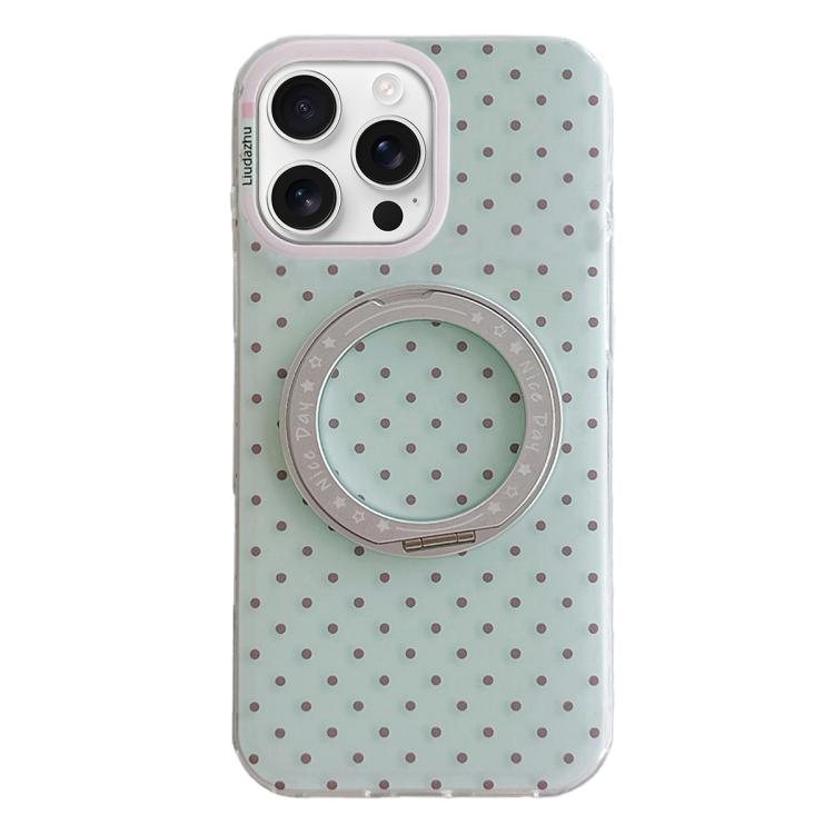 For iPhone 16 Pro Max Minimalist Point Pattern 360 Rotating Holder Magnetic Phone Case(Light Green)