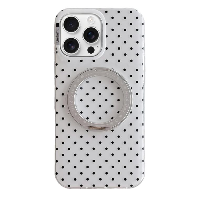 For iPhone 16 Pro Minimalist Point Pattern 360 Rotating Holder Magnetic Phone Case(White)