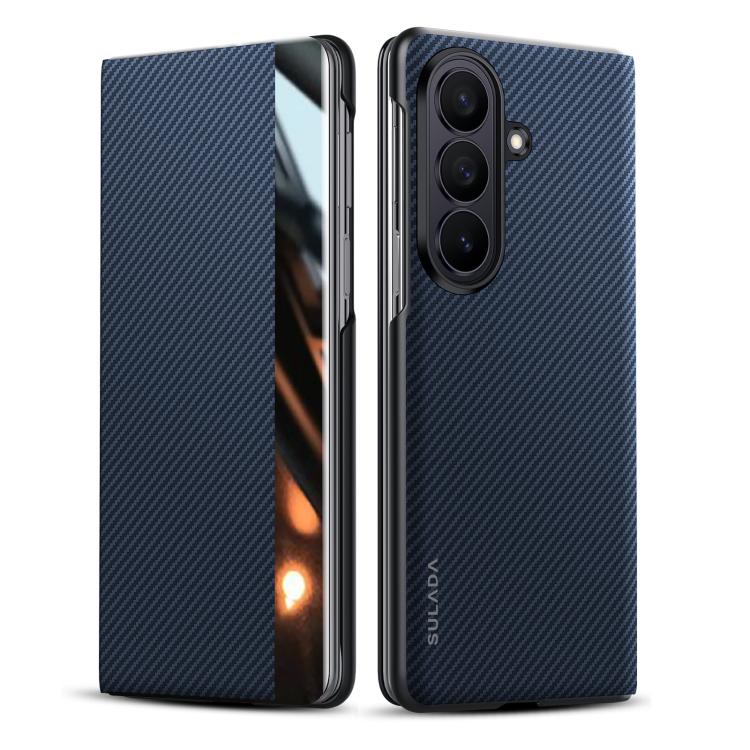 For Galaxy Z Fold8 Ultra 5G SULADA Kevlar 600D Texture Smart Window Leather Phone Case(Blue)