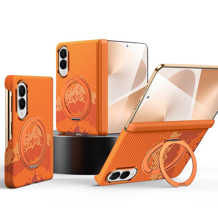 For Galaxy Z Fold8 5G SULADA Kevlar Pixel Grid Texture Rotation Magnetic Holder Phone Case(Orange)