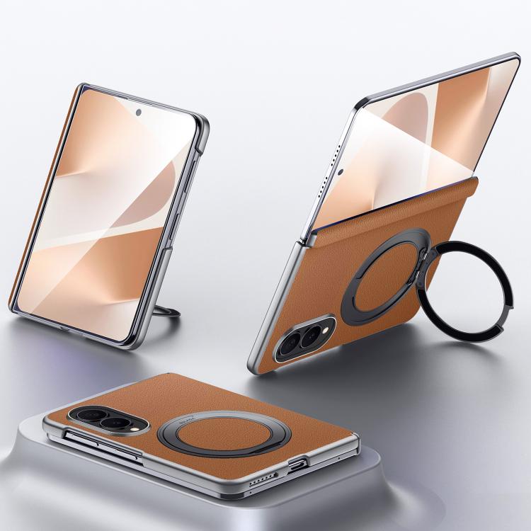 For Galaxy Z Fold8 5G SULADA Top Grain Leather MagSafe Magnetic Holder Phone Case(Brown)