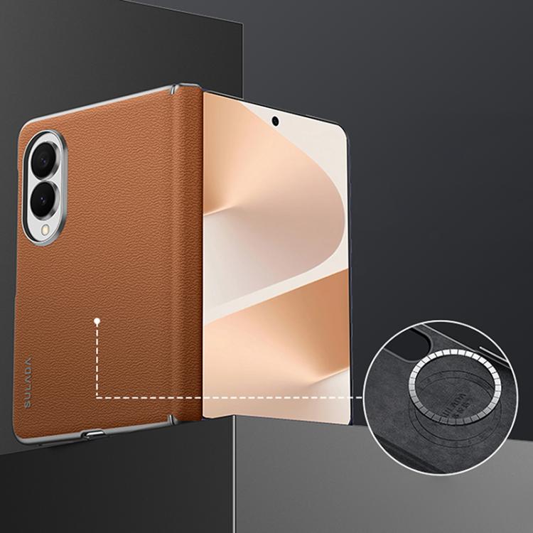 For Galaxy Z Fold8 5G SULADA Frameless Top Layer Cowhide Leather PC Phone Case(Brown)