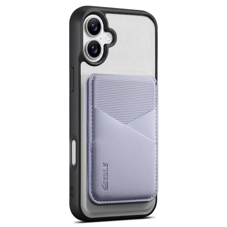 For iPhone 17 ESEBLE E6 Vegan Leather Detachable Card Holder Magnetic RFID Phone Case(White Purple)
