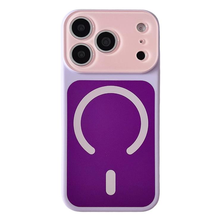 For iPhone 17 Pro Color Blocked Fruity PC Hybrid TPU Magnetic Phone Case(Purple + Pink)