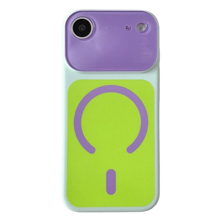 For iPhone Air Color Blocked Fruity PC Hybrid TPU Magnetic Phone Case(Green + Purple)