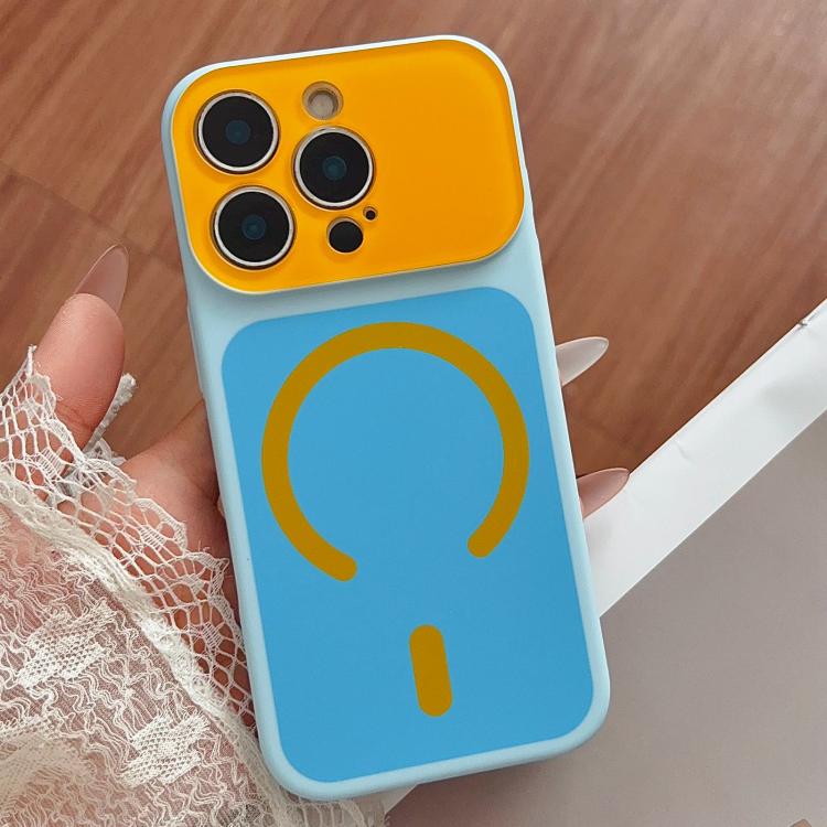 For iPhone 16 Pro Color Blocked Fruity PC Hybrid TPU Magnetic Phone Case(Blue + Orange)