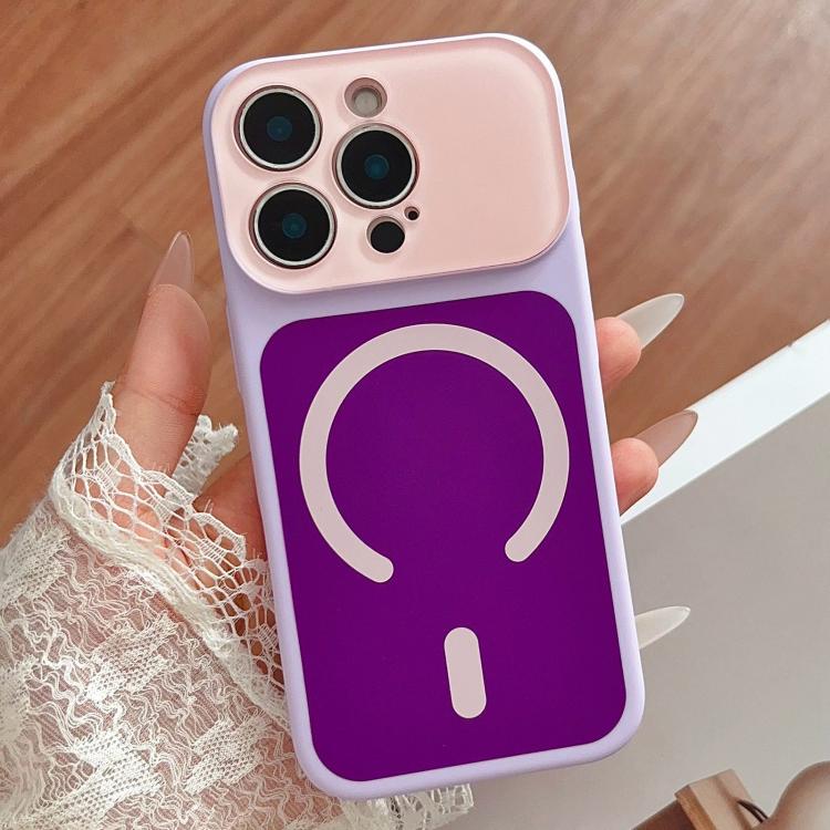 For iPhone 16 Pro Color Blocked Fruity PC Hybrid TPU Magnetic Phone Case(Purple + Pink)