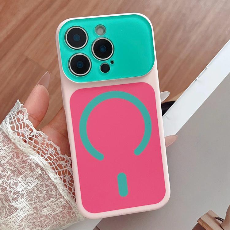 For iPhone 14 Pro Color Blocked Fruity PC Hybrid TPU Magnetic Phone Case(Rose Red + Lake Green)